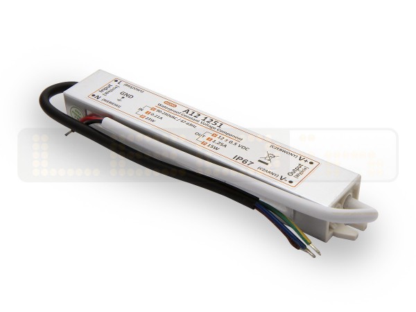 LED trafo 15 watt 12 VDC 1,25A IP67