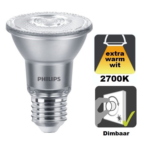Philips - PAR20 LED spot - 6 watt - 2700K - 500 lumen - 25° lichthoek - E27 - Dimbaar THUMBNAIL