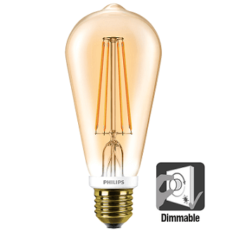 Philips ST64 LED lamp retro 7 watt flame 2000K dimbaar