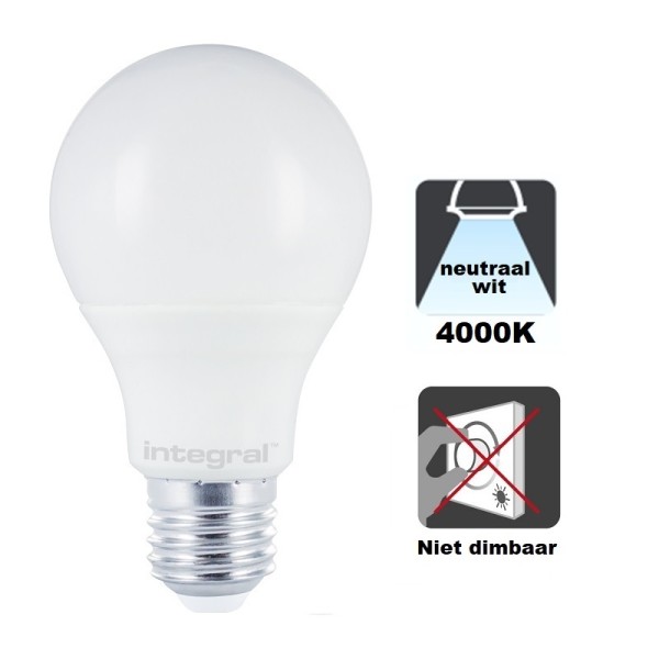 Integral LED - E27 LED Lamp - 8,8 watt - 4000K - 470 Lumen - Frosted cover - Niet dimbaar FRONT