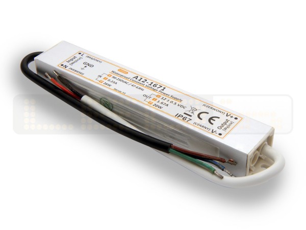 LED trafo 20 watt 12VDC 1,6A IP67