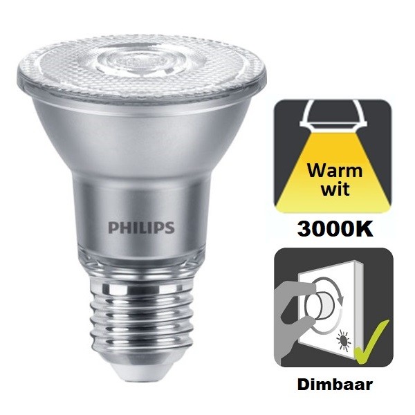 Philips - PAR20 LED spot - 6 watt - 3000K - 500 lumen - 25° lichthoek - E27 - Dimbaar THUMBNAIL