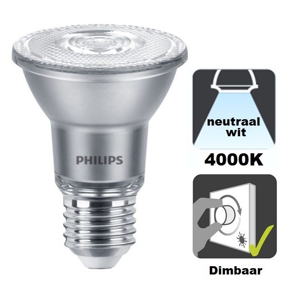Philips - PAR20 LED spot - 6 watt - 4000K - 540 lumen - 40° lichthoek - E27 - Dimbaar THUMBNAIL