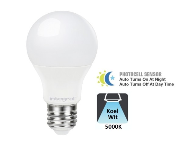 Integral LED - E27 LED lamp - 4,8 watt - 470 lumen - 5000K - Dag/nacht sensor - niet dimbaar