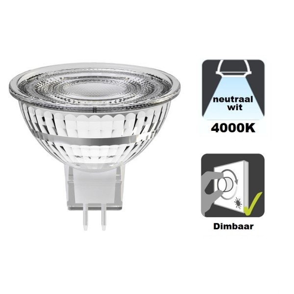 Integral LED - GU5.3 LED spot glas - 4,4 watt - 4000K - 400 lumen - 12V - Dimbaar THUMBNAIL