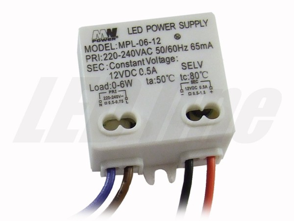 LED trafo 6 watt 12 VDC 0,5A IP20