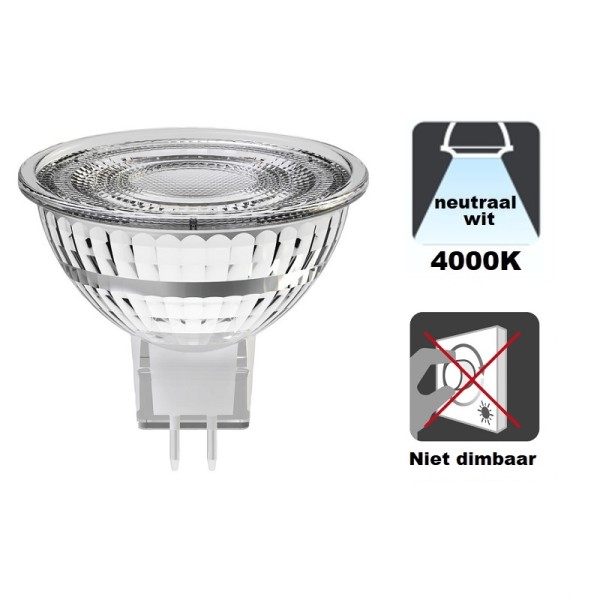 Integral LED - GU5.3 LED spot glas - 3,4 watt - 4000K - 380 lumen - 12V - Niet dimbaar THUMBNAIL